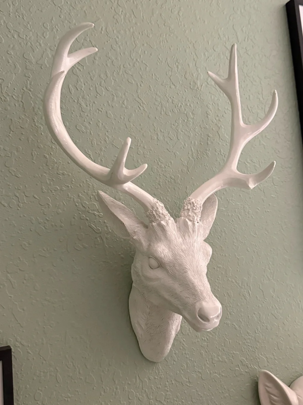 White Deer Head Wall Decor - Modern Antler Accent